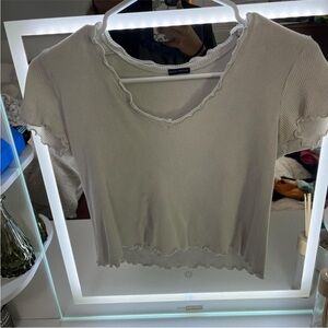 Brandy Melville Cream Ruffle Edge Tee